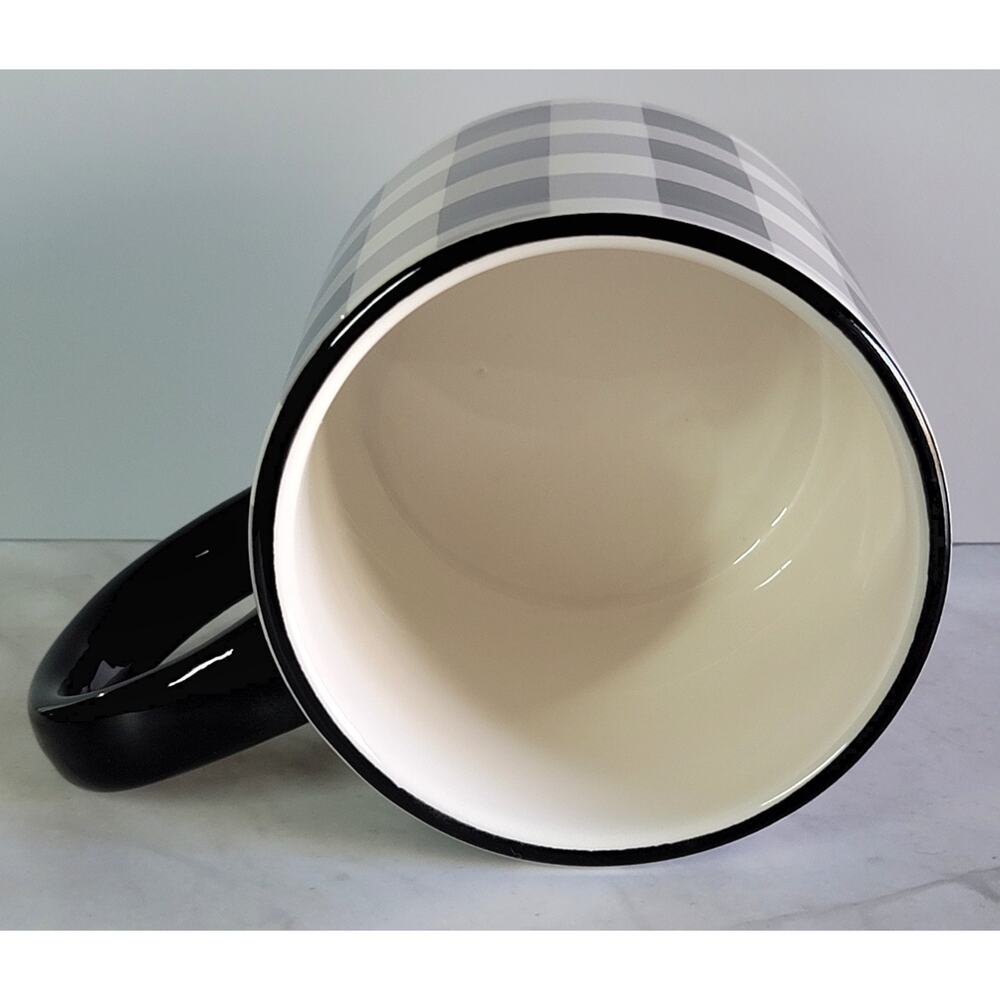 ROBERT STANLEY Black & White Buffalo Plaid Large Ceramic Coffee Mug Farmhouse - Picture 6 of 11